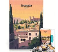 Rompecabezas de 1000 Piezas para Adolescentes Paisaje Urbano de Granada, España Ideal para Decorar la Pared, Pasar el Tiempo en casa Durante Las Vacaciones y Fortalecer el Amor en Pareja 38x26cm