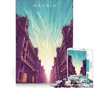 Rompecabezas de 1000 Piezas para Adolescentes Paisaje Urbano de Madrid con Destellos de luz Juegos Divertidos para ejercitar la Mente y Las Manos y para Fortalecer el Amor en Pareja 38x26cm