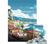 Rompecabezas de 1000 Piezas para Adolescentes Paisaje Urbano de Niza Francia Ayuda a ejercitar el Cerebro Una Obra de Arte Juegos Divertidos Apto para Mayores de 14 años (38x26cm)