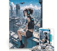 Rompecabezas de 1000 Piezas para Adolescentes: Paisaje Urbano distópico con una Chica, Juegos relajantes, difícil y desafiante, Regalo de cumpleaños, Regalos 38x52cm
