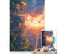 Rompecabezas de 1000 Piezas para Adolescentes Paisaje Urbano futurista al Atardecer Un Juego práctico, Divertido y con toques de Humor Regalo Ideal para Amigos y Familiares 38x52cm