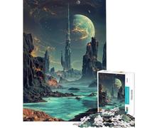 Rompecabezas de 1000 Piezas para Adolescentes Paisaje Urbano futurista en un Planeta alienígena Diversión en casa Juegos de ensamblaje y relajación para Mayores de 14 años 50x75cm