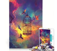 Rompecabezas de 1000 Piezas para Adolescentes: Pájaros escapando de una Jaula Juegos Divertidos para Disfrutar en casa Hermoso diseño 38x52cm