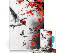 Rompecabezas de 1000 Piezas para Adolescentes pájaros y Flores en Vuelo Decoración de Corte preciso Juguete para ejercitar la Mente Juego de Paz Regalo Divertido de Navidad (38x26cm)