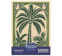 Rompecabezas De 1000 Piezas para Adolescentes Palm Tree Illustration with Decorative Border Rompecabezas para Adultos Juego Práctico Decoración De Pared Regalos Y Cumpleaños Únicos 38x26cm/1000pcs