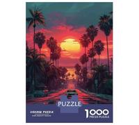 Rompecabezas De 1000 Piezas para Adolescentes Palm Tree Sunset Road Rompecabezas para Adolescentes Juegos Relajantes Decoración Juego Desafiante Regalos 52x38cm/1000pcs
