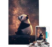 Rompecabezas de 1000 Piezas para Adolescentes Panda bajo la luz de Las Estrellas Rompecabezas para Adultos Juego de ingenio Difícil Regalos para Amigos y Familiares (tamaño 38x26cm)