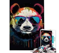 Rompecabezas de 1000 Piezas para Adolescentes Panda con Gafas de Sol Juego Educativo Juguetes didácticos Regalo Ideal para Aprender a Hacer Arte Corte de precisión (Tamaño 38x52cm)