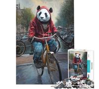 Rompecabezas de 1000 Piezas para Adolescentes Panda en Bicicleta en Ámsterdam Rompecabezas para Adultos Juegos relajantes Una Obra de Arte Regalos para Reducir el estrés (Tamaño 50x75cm)