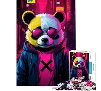 Rompecabezas de 1000 Piezas para Adolescentes Panda Genial en Ciudad neón Juegos relajantes Juguetes adictivos para Cultivar la Paciencia Gran Regalo Un Reto difícil (Tamaño 38x26cm)