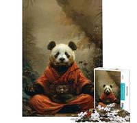 Rompecabezas de 1000 Piezas para Adolescentes Panda Monje místico meditando Juego Educativo desafío Juguete Juego Familiar Divertido y con Humor Regalo Ideal para cumpleaños (tamaño 38x52cm)