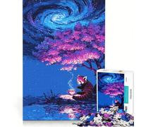 Rompecabezas de 1000 Piezas para Adolescentes Panda Rojo Tomando té bajo un Cielo galáctico Juegos relajantes desafío difícil cumpleaños 38x52cm