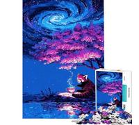 Rompecabezas de 1000 Piezas para Adolescentes Panda Rojo Tomando té bajo un Cielo galáctico Rompecabezas para Adultos Juego práctico decoración del hogar interacción Entre Padres e Hijos (38x52cm)