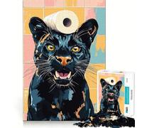 Rompecabezas de 1000 Piezas para Adolescentes Pantera Negra con Sombrero de Papel higiénico,diseño de Bordes precisos,Juego de lógica,diversión Tranquila,Regalo artístico de Navidad 50x75cm