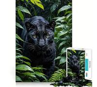 Rompecabezas de 1000 Piezas para Adolescentes Pantera Negra en la exuberante vegetación de la Jungla Arte de Corte preciso Juego Que estimula la Mente,Ideal para Relajarse o como decoración navideña