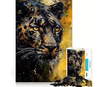 Rompecabezas de 1000 Piezas para Adolescentes,Pantera Negra y Dorada,Arte de Borde Exacto,Resolución de Problemas,Juego Divertido y Acogedor,Exhibición de Arte Navideño (38x52cm)