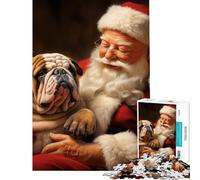 Rompecabezas de 1000 Piezas para Adolescentes Papá Noel con Bulldog inglés Juguete Educativo para Juegos de desafío antiestrés y Regalo de cumpleaños (tamaño 75x50cm)