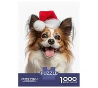 Rompecabezas De 1000 Piezas Para Adolescentes Papillon Dog with Santa Hat Portrait Rompecabezas Para Adolescentes Juegos Relajantes Montaje De Patrones Regalos Para Amigos Y Familiares 52x38cm/1000pcs