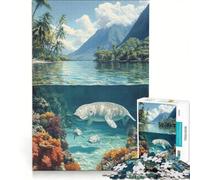 Rompecabezas de 1000 Piezas para Adolescentes Paraíso Tropical con Manatíes Juguetes para armar decoración Piezas de Formas aleatorias Que encajan Perfectamente 50x75cm