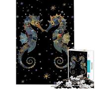 Rompecabezas de 1000 Piezas para Adolescentes Pareja de caballitos de mar en la Noche Estrellada Juguete Educativo Juego de Arte Regalo Corte de precisión (Tamaño 38x52cm)