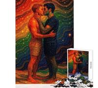 Rompecabezas de 1000 Piezas para Adolescentes Pareja Gay arcoíris besándose Rompecabezas para Adultos Juego de ingenio Corte de precisión Regalo para Reducir el estrés (Tamaño 38x26cm)