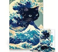 Rompecabezas de 1000 Piezas para Adolescentes Parodia de Gato Negro y la Gran Ola,Juego de Ajuste, diversión y Entretenimiento,Arte de Pared navideño (50x75cm)