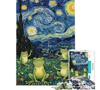 Rompecabezas de 1000 Piezas para Adolescentes Parodia de Las Ranas en La Noche Estrellada Rompecabezas para Adultos Juego práctico decoración del hogar interacción Entre Padres e Hijos (50x75cm)