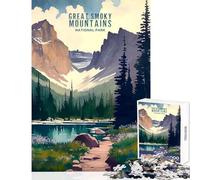 Rompecabezas de 1000 Piezas para Adolescentes Parque Nacional de Las Grandes Montañas Humeantes Juegos educativos Una Obra de Arte Juguetes para armar con póster y Hoja de Preguntas a Juego (50x75cm)