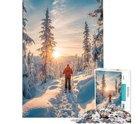 Rompecabezas de 1000 Piezas para Adolescentes Paseo con Raquetas de Nieve al Atardecer Difícil y desafiante Decoración para el hogar Juguetes antiestrés Apto para Mayores de 14 años 38x52cm