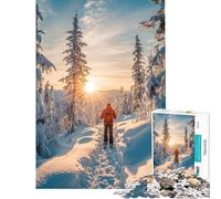 Rompecabezas de 1000 Piezas para Adolescentes Paseo con Raquetas de Nieve al Atardecer Diversión en casa Juegos de ensamblaje de Patrones para Relajarse para Mayores de 14 años 50x75cm