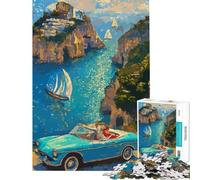Rompecabezas de 1000 Piezas para Adolescentes Paseo costero Coche Turquesa Junto al mar difícil y desafiante decoración para el hogar Juguetes antiestrés Apto para Mayores de 14 años 50x75cm