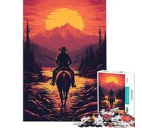 Rompecabezas de 1000 piezas para adolescentes Paseo del vaquero al atardecer Ayuda a ejercitar el cerebro Juguete educativo para el aprendizaje Decoración de pared Apto para mayores de 14 años 38x26cm