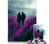 Rompecabezas de 1000 Piezas para Adolescentes Paseo romántico por Campos de Lavanda púrpura al Estilo carbón Juego Educativo Familiar Apto para Parejas 38x26cm