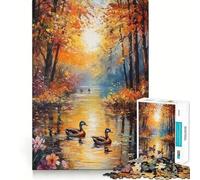 Rompecabezas de 1000 Piezas para Adolescentes Patos de río otoñales,Arte de Bordes precisos,Juguete de Entrenamiento Cerebral,Juego para Momentos acogedores,decoración navideña (38x52cm)
