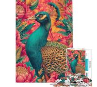 Rompecabezas de 1000 Piezas para Adolescentes Pavo Real en esplendor Floral Rompecabezas para Adultos Alivia el estrés Interacción Entre Padres e Hijos Regalo de cumpleaños 38x52cm