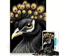 Rompecabezas de 1000 Piezas para Adolescentes Pavo Real Negro con Plumas Doradas Diseño de Corte preciso Juego Que estimula la Mente,Ideal para Relajarse o como decoración navideña 38x26cm