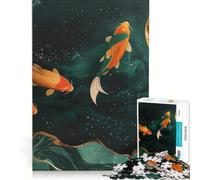 Rompecabezas de 1000 Piezas para Adolescentes Peces Koi bajo la Luna Llena, Arte Kintsugi, Juegos relajantes, desafío difícil, cumpleaños 50x75cm