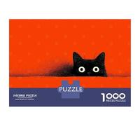 Rompecabezas De 1000 Piezas para Adolescentes Peeking Black Cat on Orange Background Rompecabezas para Adultos Juegos Relajantes Decoración del Hogar Actividades Divertidas En Casa 38x26cm/1000pcs