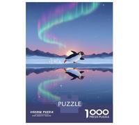 Rompecabezas De 1000 Piezas para Adolescentes Penguin Skating on Ice with Aurora Rompecabezas Juegos Relajantes Decoración De Pared Regalos para Amigos Y Familiares 38x26cm/1000pcs