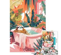 Rompecabezas de 1000 Piezas para Adolescentes Perezoso en la bañera rodeado de Plantas Actividades Divertidas para Hacer en casa Juego Educativo Familiar para Mayores de 14 años 38x52cm
