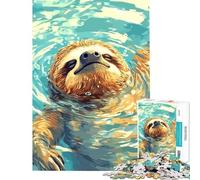 Rompecabezas de 1000 piezas para adolescentes Perezoso nadando en agua azul Difícil y desafiante pero divertido y con un toque de humor Ideal para decorar la pared Apto para mayores de 14 años 38x52cm