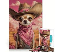 Rompecabezas de 1000 Piezas para Adolescentes Perro Chihuahua Vaquero,Arte de Corte preciso,Juguete Inteligente para el Cerebro,Tiempo de Juego Relajante,Actividad de cumpleaños (38x52cm)