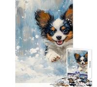 Rompecabezas de 1000 Piezas para Adolescentes Perro Feliz Corriendo en la Nieve Pintura Juguetes antiestrés Grandes Regalos y Juguetes Juego de ingenio Entrena tu Cerebro y Tus Manos tamaño 38x26cm