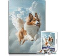 Rompecabezas de 1000 Piezas para Adolescentes: Perro Sheltie Alado Volando Entre Las Nubes, Rompecabezas, Juegos Familiares, decoración del hogar, Ideas de Regalo, tamaño 38x26cm