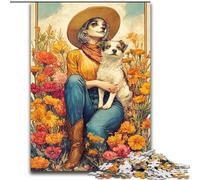 Rompecabezas de 1000 Piezas para Adolescentes, Perro Vaquera Entre Flores Silvestres, Apto para Mayores de 14 años Difícil de completar, Pero Divertido y con Mucho Humor Un Regalo Genial 26x38cm