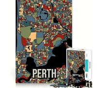 Rompecabezas de 1000 Piezas para Adolescentes,Perth,Australia,Estilo Vintage Retro,Mapa de la Ciudad,Arte,Corte preciso,Divertido Juego de lógica,Juego Tranquilo,decoración navideña,Regalo (38x52cm)