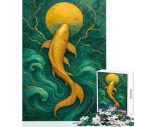 Rompecabezas de 1000 Piezas para Adolescentes pez koi Dorado y Arte Lunar Juego práctico de desafío difícil Juguete Educativo Que fomenta el Amor Entre Parejas (38x26cm)