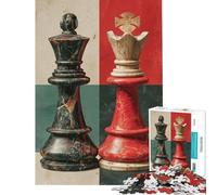 Rompecabezas de 1000 Piezas para Adolescentes Piezas de ajedrez Rey y Reina Rompecabezas para Adultos Juegos Divertidos decoración del hogar cumpleaños (tamaño 38x52cm)