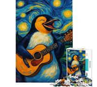 Rompecabezas de 1000 Piezas para Adolescentes Pingüino Guitarrista en La Noche Estrellada Rompecabezas para Adultos Juegos relajantes Mejora la Memoria cumpleaños (tamaño 38x26cm)