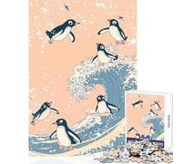 Rompecabezas de 1000 Piezas para Adolescentes pingüinos surfeando Olas Juguetes de decoración del hogar Gran Regalo Juego práctico Lista de Deseos con Papá Noel tamaño 38x26cm